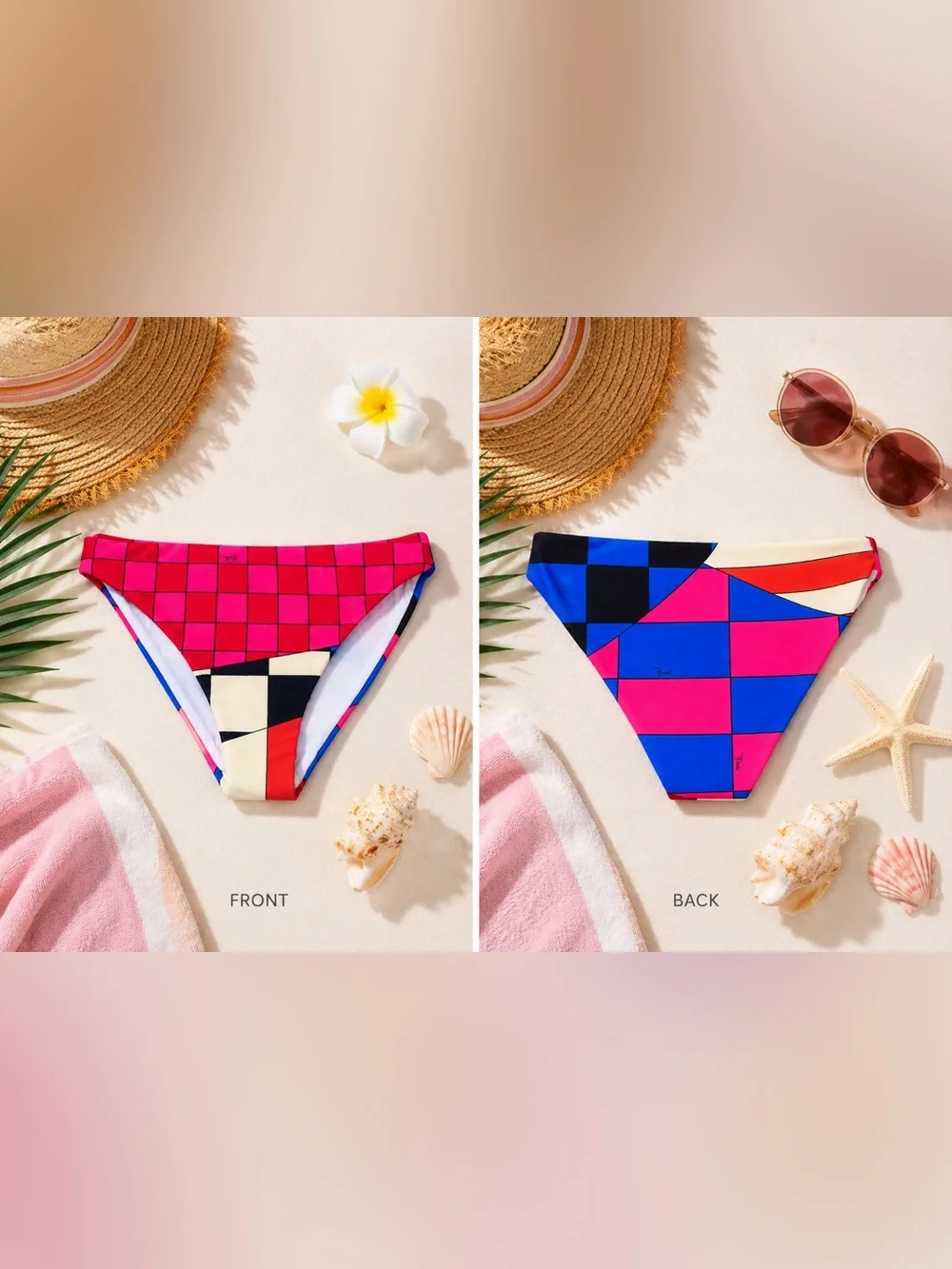New! Emilio Pucci Kids Girls Pink Red Checkerboard Bikini Swim Bottom ❤️ 6Y